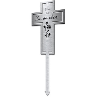 CHRISCK design Kreuz Grabstecker Edelstahl wetterfest | Individuell mit Namen oder Spruch | Grab Deko selbst gestalten für Grab oder Garten Mensch oder Tier für Abschied & Trauer