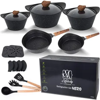 Melody Topf-Set Pfannen-Set Aluguss Töpfe Topfset induktionsgeeignet Antihaft #3022 (19-teiliges Set, Nero-Black)