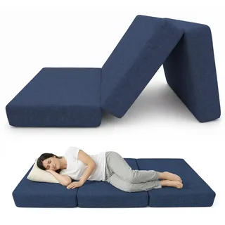 POKAR Klappmatratze 140x195x15 cm | 3-teilige Faltmatratze als Gästebett | Faltbare Matratze für Gäste und Camping | Dicke Schaumstoffmatratze, Bezug Abnehmbar | Oeko-TEX | Made in EU | Dunkelblau