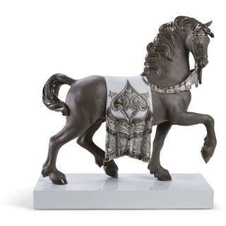 Casa Padrino Luxus Porzellan Königliches Ross Grau / Silber 40 x H. 42 cm - Handgefertigtes Luxus Deko Pferd
