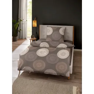 Dormisette Bettwäsche Dormisette Edel Biber Bettwäsche 155x220 Kreise Punkte braun beige, Biber, 2 teilig, perfekt für kalte Wintermonate braun