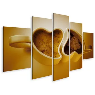 islandburner Leinwandbild Bild auf Leinwand Herzförmige Tassen Kaffee Wandbild Poster Kunstdruck Bilder 170x80cm 5-teilig