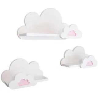 MOLILAND 3er Set Wandregal Kinderzimmer Weiß | Babyzimmer Wolkenregal für Bücher, Spielzeug, Dekoration | Regal Wolke aus Holz | Wolke Wandregal Moli mit zusätzlichen Wolken - Premium