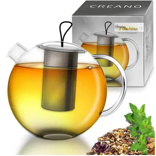 Creano Teekanne Teekanne 2,0l “Jumbo” mit Metall-Sieb, 250 l, (Set, 1 Teekanne, 1 Deckel), 1x bedrucktes Glas weiß