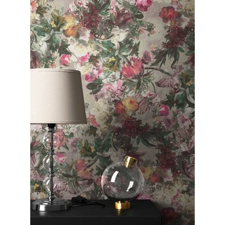 Newroom Vliestapete, Blumentapete Grau Bunt Wallpaper Floral Blumen Tapete Pflanzen Wohnzimmer Schlafzimmer Büro Flur beige