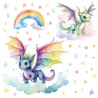 nikima Wandtattoo 255 Wandtattoo bunte Drachen - Größe 1250 x 700 mm (PVC-Folie), in 6 vers. Größen bunt 125 cm x 50 cm x 125 cm