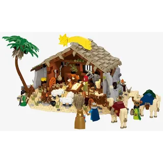 BlueBrixx Krippenspiel Weihnachtskrippe, 1546 Klemmbausteine, 6 Minifiguren | 6 Minifiguren, Tiermodelle, Krippenstall, Zubehör zur Geburtsszene, 334 x 273 x 182 mm, 109846