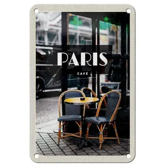 Femer GmbH Metallschild Reise 12x18cm Paris Cafe Retro Reiseziel Poster, (1 St), gewölbte Oberfläche, abgerundete Ecken, umgeschlagene Kanten