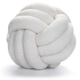 Knotenkissen, 28cm Geknotetes Wurfkissen, Handgewebte knot pillow, Knotenkugelkissen, Runde Knoten Dekokissen, Ballkissen, Plüsch Ball Knoten Kissen, Knotbugelwurf Kissen für Home Decor, Weiß