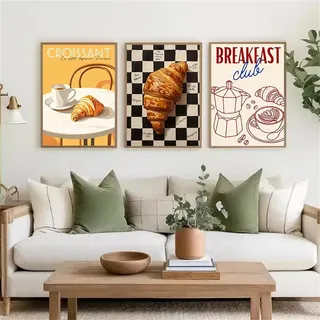 JORCEDI 3er Poster Set, KüChen Wandkunstdrucke, Vintage KüChenbilder, Aesthetic Deko, Abstraktes KüChe Pizza Brot Bilder, FüR KüChe Wohnzimmer Deko,Ohne Rahmen (21 * 30cm,A)