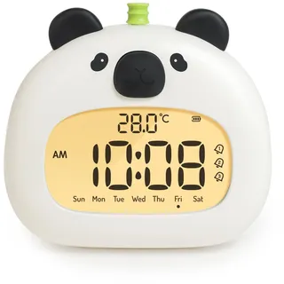 SEESUU Panda Wecker Digital Kinder, regelbarer Helligkeit und Lautstärke, mit LED Display, Schlaftrainer Kinder Nachtlicht 3 Wecker Schlaftraining, Geschenke für Mädchen und Jungen