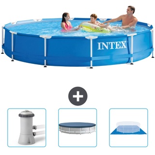 Intex-Schwimmbecken mit rundem Rahmen – 366 x 76 cm – Blau – im Lieferumfang enthalten Filterpumpe für Schwimmbad - Abdeckung - Bodenplane