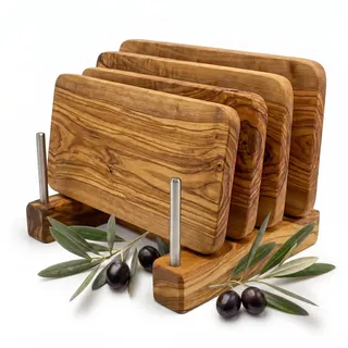 Frühstücksbrettchen personalisiert, Olivenholz - Hochwertiges Vesperbrett mit Gravur als individuelles Geschenk (Brettständer)