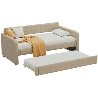 Merax 90*200cm Sofabett, Tagesbett, mit ausziehbares rollbett, großer Stauraum, dunkelbeige