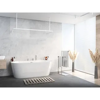 Alu Duschvorhangstange Weiss 70x165x70 cm barrierefrei passend Für Badewanne, U-Form, Inkl. Deckenhalterungen, Inkl. Ringe - Weiß