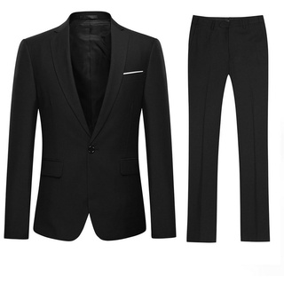 Allthemen Anzug (2 tlg, Sakko & Hose) Herrenanzug im Slim Fit schwarz 3XL