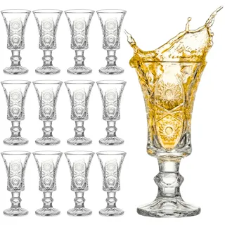 YOUEON 12er Kristall Schnapsgläser Mit Stiel - 3cl/30ml Shotgläser Aus Glas - Tequila Gläser Mit Schwerem Boden - Sherry Gläser für Wodka, Liköre, Bar, Party