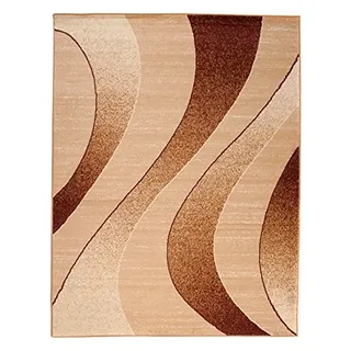 Carpeto Modern Teppich Beige 250 x 300 cm Wellen Muster Kurzflor Monaco Kollektion