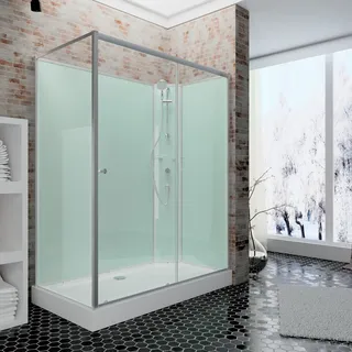 Schulte Ibiza Komplettdusche Fertigdusche 800x1200 mm Rückwände light-grün Funktionsteil rechts - D19381-3