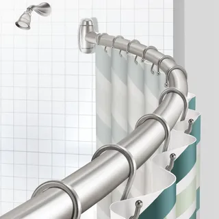 TENOVEL Gebogene Duschvorhangstange, rund, 107,7-180,9 cm, Duschstangen für Badezimmer, verstellbar, abgerundet, gebogen, Edelstahl-Duschstangen, individuell für Badewanne, Stall, gebürstetes