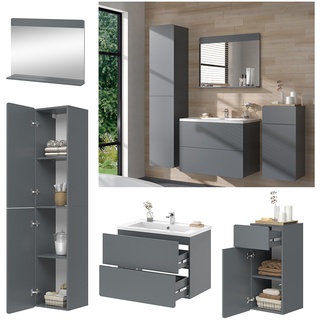 Vicco Badmöbel-Set Izan Grau modern Waschtischunterschrank Waschbecken Badspiegel Midischrank Hochschrank