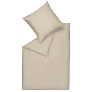 Schöner Wohnen Kollektion Bettwäsche Pure 200x200 Sand - Bettwäsche Baumwolle - Bettwäscheset mit Kopfkissenbezug 3teilig - Kissenbezug 80x80