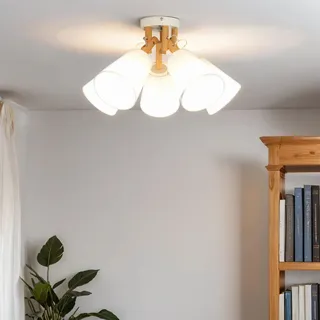 Deckenleuchte Weiß Creme E27 Stoff Holz Skandinavisch Deckenlampe - Bunt
