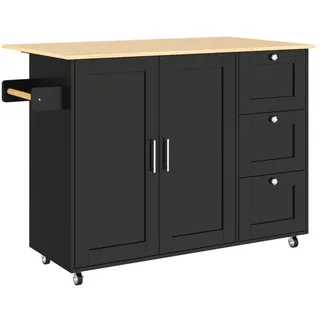 Okwish Kücheninsel mit 3 Schubladen 135x44-70x90cm Schwarz
