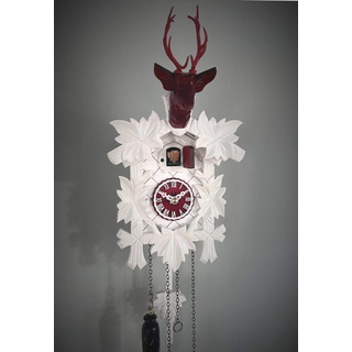 Moderne Kuckucksuhr Design Quarz Uhr Hirschkopf Kukuksuhr weiß rot Cuckoo Clock