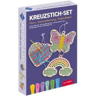 Peter Bausch GmbH & Co. KG PEBARO STICK1 - Kreuzstich-Set: Herz, Schmetterling, Regenbogen mit Garn und Nadel