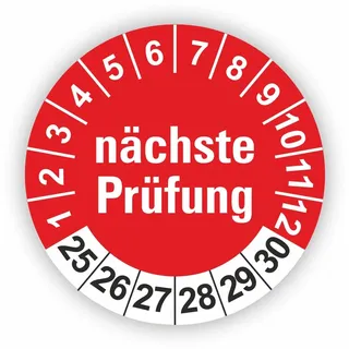 Fassbender-Druck PRÜFPLAKETTEN - Hochwertige Prüfetiketten NÄCHSTE PRÜFUNG Ø 30mm - Selbstklebende PVC-Folie - Wartungsetiketten für Prüfung - Prüfplakette für Prüfungsnachweis (120 Stück)