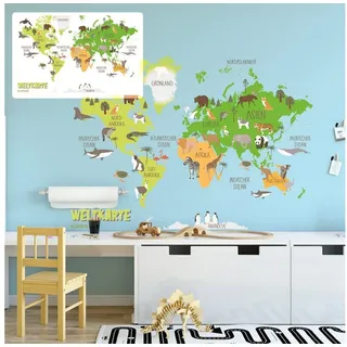 Sunnywall Wandtattoo Wandtattoo Weltkarte Kinder Kinderzimmer Wandsticker Aufkleber bunt bunt 164 cm x 118 cm