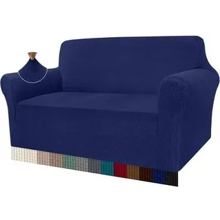 Sofabezug Sofahusse Jacquard Stretch Hunde 2 Sitzer Dunkelblau