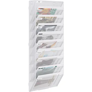 EasyPAG 10 Fächer Zusammensetzen Metall A4 Zeitschriftenhalter Wand Zeitschriften Wandhalter Aktenablage Dokumentenhalter Hängend Magazin Organizer Flyerhalter Prospektspender,Weiß