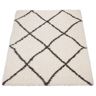 KADIMA DESIGN Rautenmuster Hochflorteppich 60 x 90 cm Creme