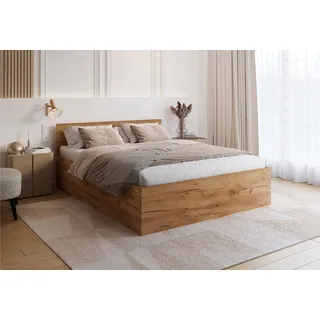 FDM Stauraumbett Bett Stauraumbett PANAMA SP Bettgestell 140x200 & weitere Größen (verfügbar 90x200 120x200 140x200 160x200 180x200cm, Bettrahmen, Bett, mit großen Kopfteil, mit Bettkasten zum aufklappen), mit/ohne Matratze braun 120 cm