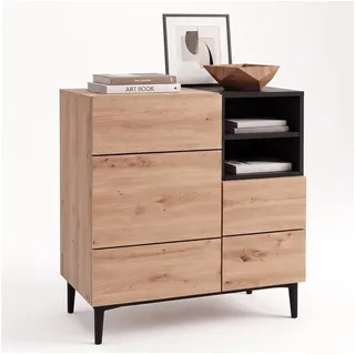 Newroom Sideboard Wildeiche 80 cm, Wildeiche Sideboard Vintage Industrial Highboard Anrichte Wohnzimmer braun
