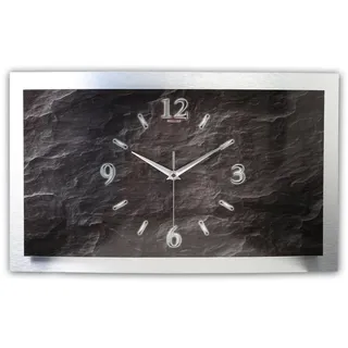 Kreative Feder Funkwanduhr 3D Designer-Wanduhr „Schiefer-Optik“ aus gebürstetem Aluminium (3D-Wölbung; einzigartiges Zwei-Platten-Design; flüsterleises Uhrwerk) schwarz 80 cm x 40 cm