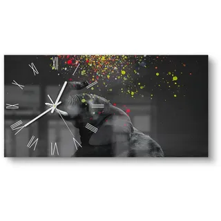 DEQORI Wanduhr 'Farbenfreudiger Riese' (Glas Glasuhr modern Wand Uhr Design Küchenuhr) schwarz 60 cm x 30 cm