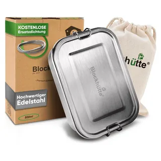 Blockhütte Edelstahl Brotdose Kinder mit Fächern 800ml - Auslaufsichere Lunchbox mit Trennwand, BPA-frei, Spülmaschinenfest, Vesperdose Kinderga... - Silber