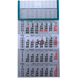 4 Monats Wandkalender 2026 mit Datumsschieber in Rot, inkl. Ferienübersichten und Jahresüberblick 2026 und 2027, Viermonatskalender werbefrei, 4 Monatskalender