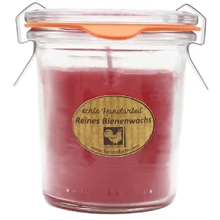 luterna Bienenwachskerze im original Weckglas®, 100% reines Bienenwachs, Dunkelrot, KERZENFARM HAHN, 75/70 mm, 140 ml, Brenndauer ca. 17,5h