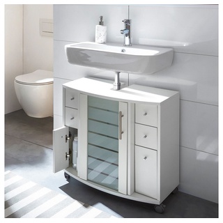 Lomadox Waschbeckenunterschrank NOCI-80 Badezimmer Unterschrank Badschrank Siphonausschnitt weiß 65 cm weiß