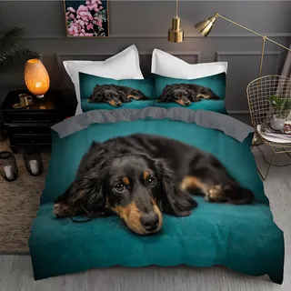 LLSZAHD BettwäSche 155x220 Blauer Dackel 3D Bettbezug Weiche und Angenehme Mikrofaser BettwäSche-Sets mit Reißverschluss Schließung + 2 Kissenbezug 80 X 80 cm