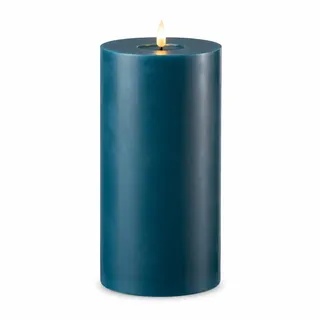 ReWu LED Kerze Deluxe Homeart, Petrol, 10 x 20 cm | Indoor, Realistische Flamme, Echtwachsspiegel, Warmweißes Licht