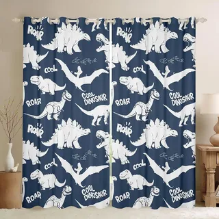 Loussiesd Wild Tier Fenstervorhang 245x140cm 3D Dino Druck Vorhänge Für Jungen Dekor Dinosaurier Blickdichte Vorhänge Wildlife Gardinen Raumdekoration Schlafzimmer