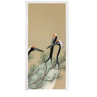 MuchoWow Türtapete Blätter - Kranich - Tiere - Skandinavisch - Japan, Matt, bedruckt, (1 St), Türfolie Selbstklebend, Türtapete, Türdeko Poster, 95x235 cm bunt 95 m x 235 m
