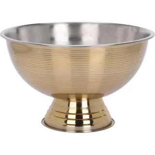 Dekoschale auf Fuß Edelstahl Gold glänzend Ø 39,5 cm Elegante Schale Streifendesign Obstschale Sektkühler - Gold