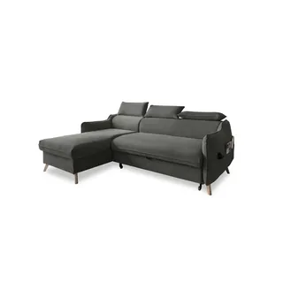 miuform Eckcouch Velours mit Schlaffunktion 2-Sitzer Grau