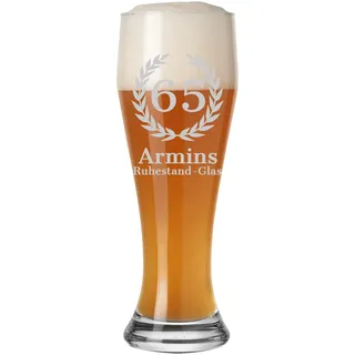 LUXENTU Weizenbierglas mit personalisierter Gravur, Weizenglas mit Lorbeerkranz 0,5 Liter, Weißbierglas als Geschenk zum Jubiläum/Geburtstag mit Name & Zahl, Spülmaschinengeeignet